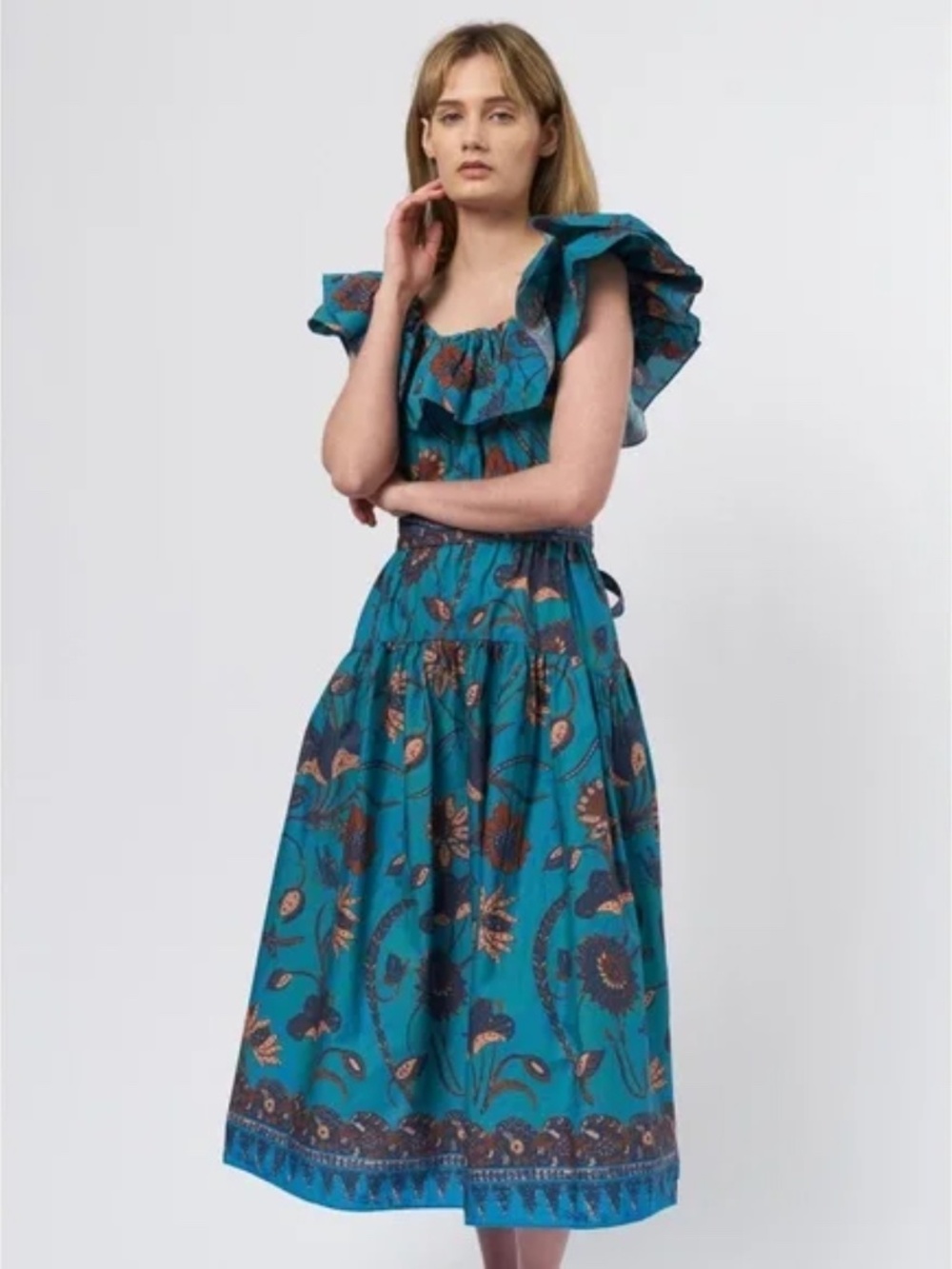 Ulla Johnson Amira Midi Dress in size 4, color blue lagoon - Picture 3 of 10